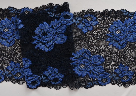 Spitzenband Farbrichtung schwarz / royalblau 21cm individuell abgeschnitten